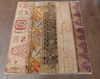2x2 TURKISH Vintage Mat, Oushak Rug, Patchwork Carpet, Handmade Wool Rug, Farmhouse Decor, One-of-a-Kind, Anatolian Rug, Door Mat, Bath Mat