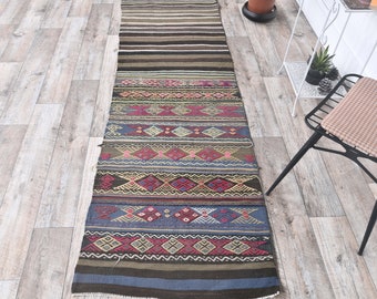 3x8 Ethnic Kilim, Vintage Turkish Runner, Oushak Handmade Wool Kitchen Hallway Rug, Farmhouse Decor, Boho Decor, One-of-a-Kind, Anatolia
