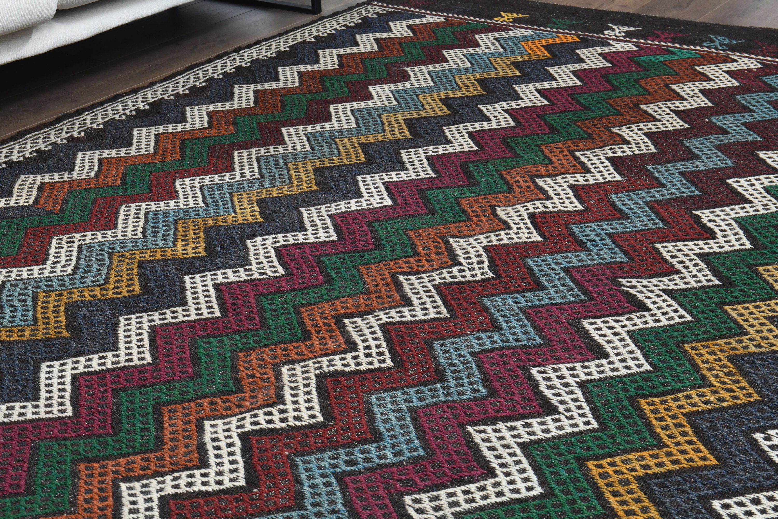 60×104 \"zig-zag” ViNTAGE TURKiSH RUG 7x10 ZIGZAG Vintage Turkish KILIM Area Rug, Oushak Handmade
