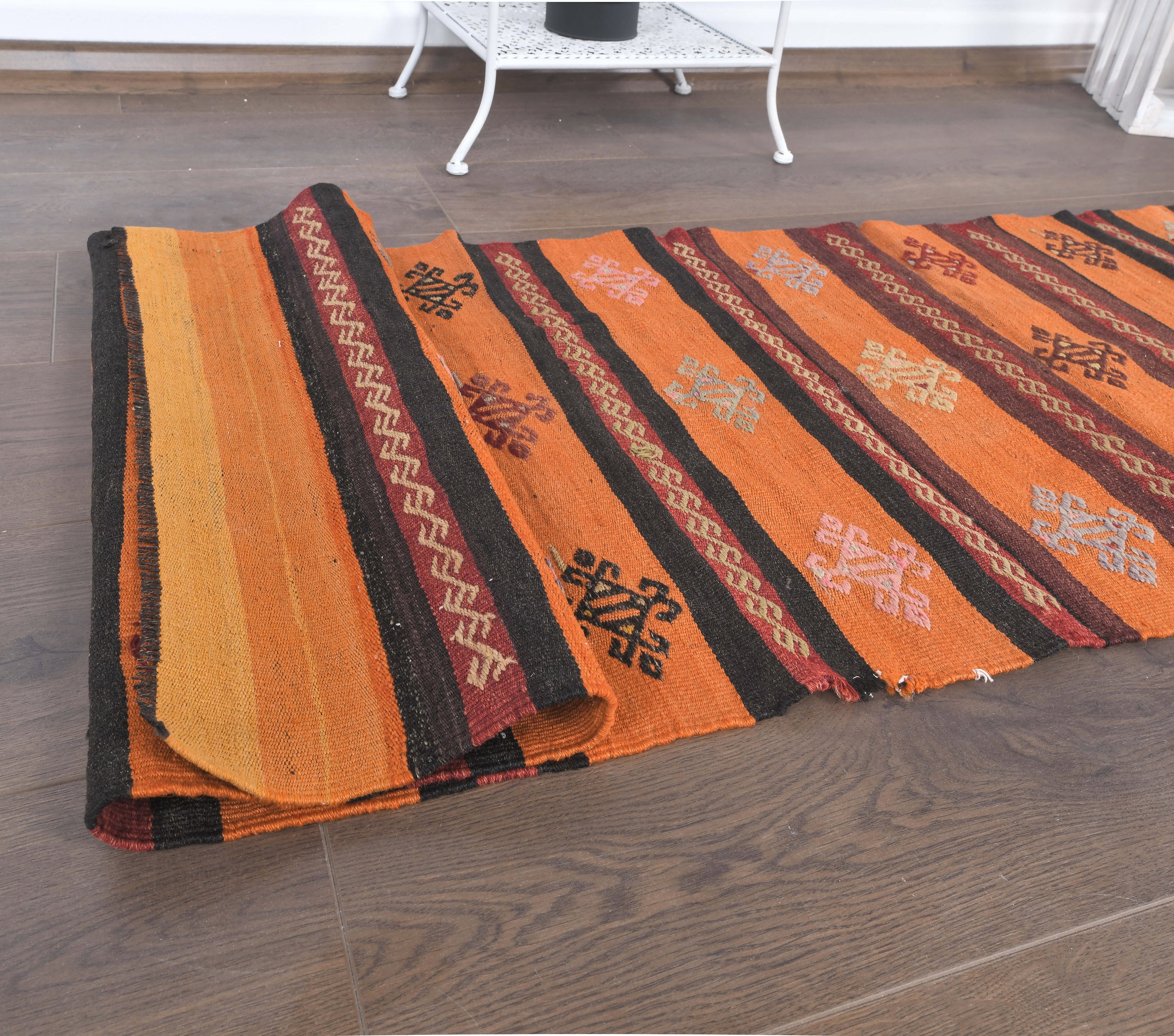 ヴィンテージラグ　トルコラグ 2x6 ヴィンテージ トルコ製 キリム ランナーラグ、ウシャック