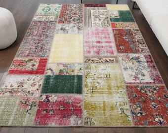 5x8 PATCHWORK Turkish Vintage Rug, Oushak Handmade Wool Rug, Colorful Custom Rug, Farmhouse Decor, One-of-a-Kind, Anatolian Carpet, Area Rug