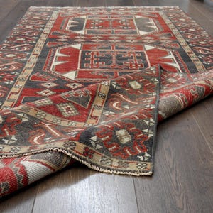 3x7 Türkischer Vintage Läufer, Oushak Läufer, Handgemachter Wollteppich, Geometrisch, Rote Flur Teppiche, Bauernhaus Dekor, One-of-a-Kind, Anatolisch
