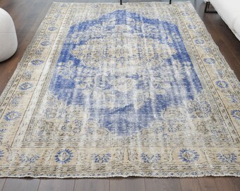 6x9 Antique Turkish Rug, Oushak Rug, Handmade Wool Rug, Boho Decor Rug, Farmhouse Decor, One-of-a-Kind, Anatolian, Floral Turkey Carpet