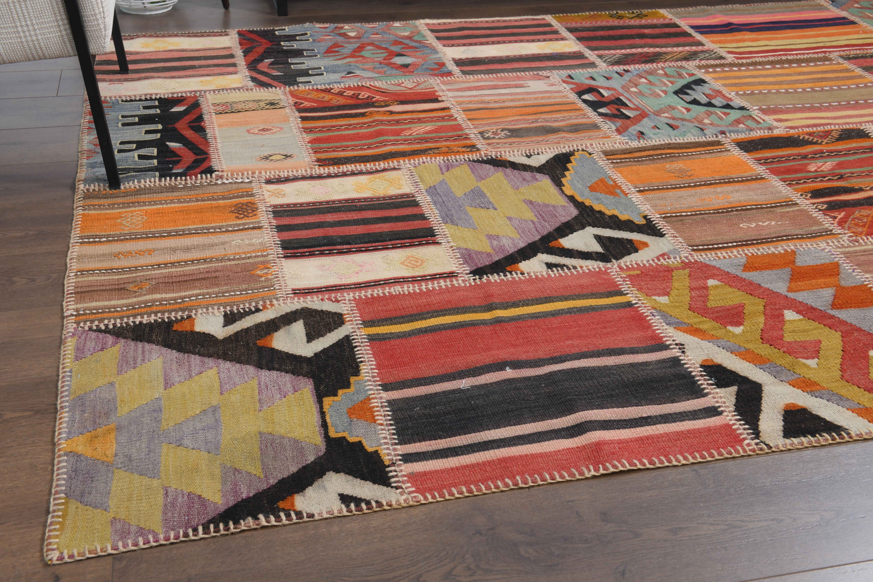 7x10 PATCHWORK Turkish Vintage Carpet, Oushak Handmade Wool