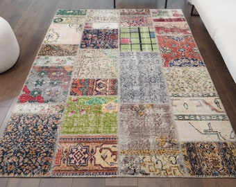 5x8 PATCHWORK Turkish Vintage Rug, Oushak Rug, Handmade Wool Rug, Colorful Custom Rugs, Farmhouse Decor, One-of-a-Kind, Anatolian Carpet