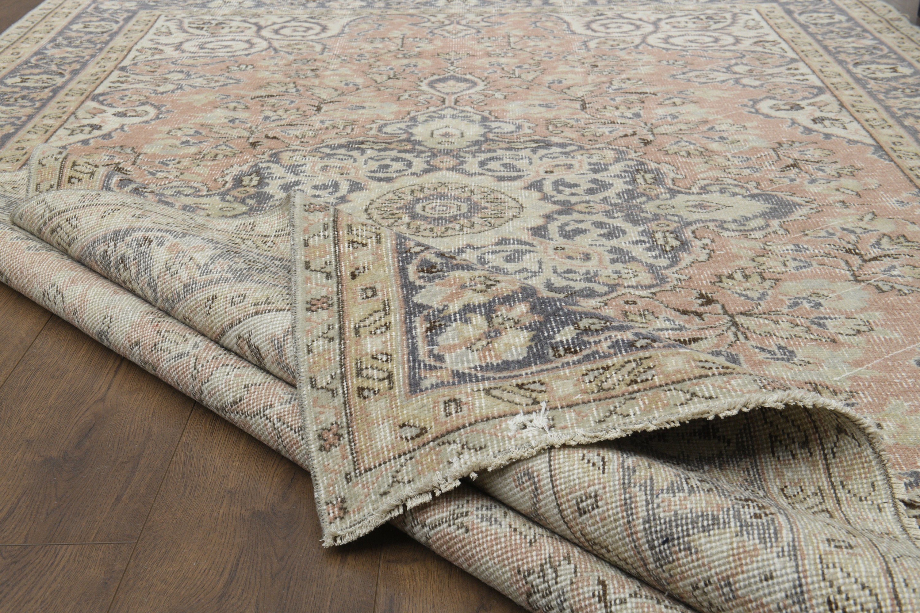 6x9 Turkish Vintage Carpet, Faded Orange Carpet, Oushak Handmade