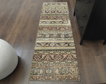 2x7 turkisk vintage lapptäcke liten löpare, handgjord ullmatta, lantlig inredning, unik, anatolisk matta, boho inredning, etnisk matta