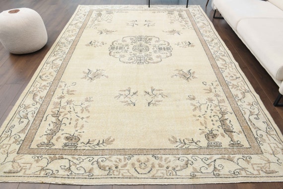 7x11 Vintage Turkish Rug, Oushak Rug, Handmade Wool Rug
