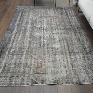6.2x8.9 ft, Gray Turkish Vintage Rug, Oushak Low Pile Rug, Handmade Faded Carpet, Wool Area Rugs, One-of-a-Kind, Anatolia, Farmhouse Decor