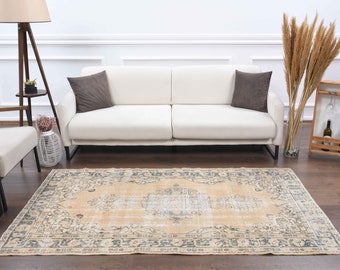 4x7 Vintage Turkish Oushak Area Rug, Handmade Wool Rugs, Farmhouse Decor, One-of-a-Kind, Bohemian, Made in Anatolia, Turkey Carpet, Beige