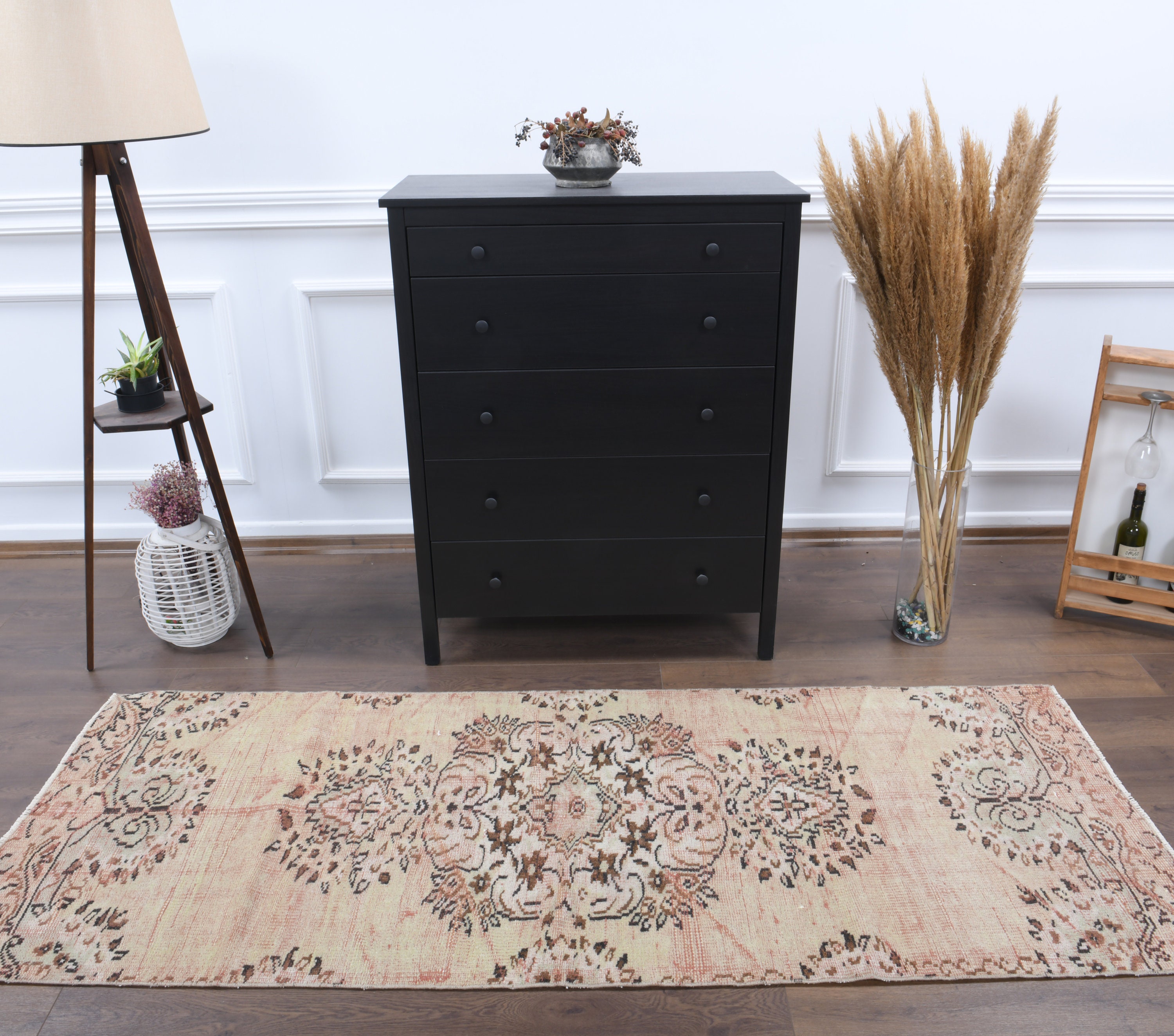 116×212\" Feel nature”ViNTAGE TURKiSH RUG Vintage Turkish Distressed Rug in Black and White Tones