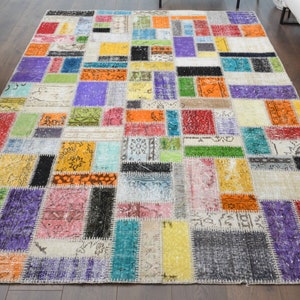 6x8 PATCHWORK Turkish Vintage Rug, Oushak Rug, Handmade Wool Rug, Colorful Custom Rugs, Farmhouse Decor, One-of-a-Kind, Anatolian Carpet