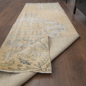 3x8 Antique Persian Runner, Oushak Handmade Wool Rug, Oriental Faded Orange Hallway Rugs, Anatolian Farmhouse Decor One-of-a-Kind Rug