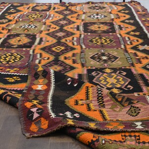 5x12 Turkish Vintage Oushak Runner, Handmade Wool Rug, Flatweave Kilim Rugs, Farmhouse Decor, One-of-a-Kind, Boho Deco, Orange Ethnic Carpet