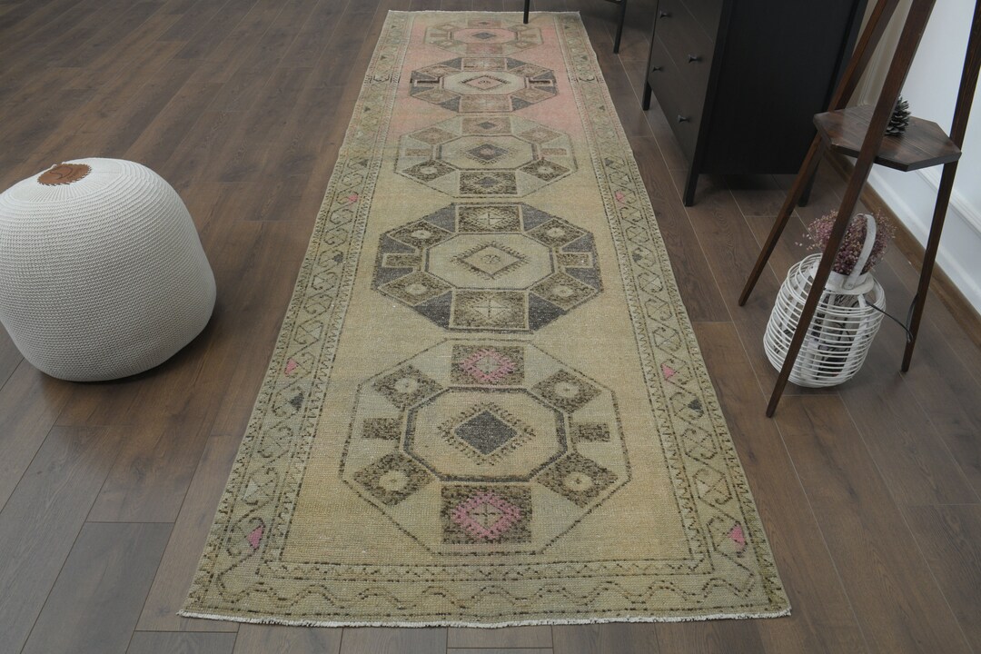 4x12 Beige Neutral Vintage Rug Runner, Unique Handmade Beige 4x12 ...