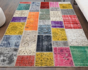 5x8 PATCHWORK Turkish Vintage Rug, Oushak Handmade Wool Rug, Colorful Custom Rugs, Farmhouse Decor, One-of-a-Kind, Anatolian Carpet