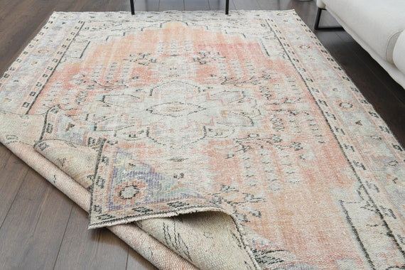 6x9 Ft Vintage Turkish Rug, Oushak Rug, Handmade Wool Rug, Orange