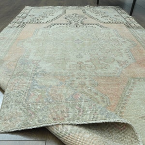 4&#39;4x7&#39;7 ft, ANTIQUE DECOR, Orange Beige Blue, Turkish Area Rug, Oushak Handmade Wool Rug, Farmhouse Decor, Medallion Neutral Rug, Star Rug