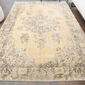 6x9'5 ft, VINTAGE TURKISH RUG, Oushak Handmade Wool Rug, Oriental Floral Orange Area Rug, 6x10 Floor Rug, Home Decor, Living Room Rug, Star