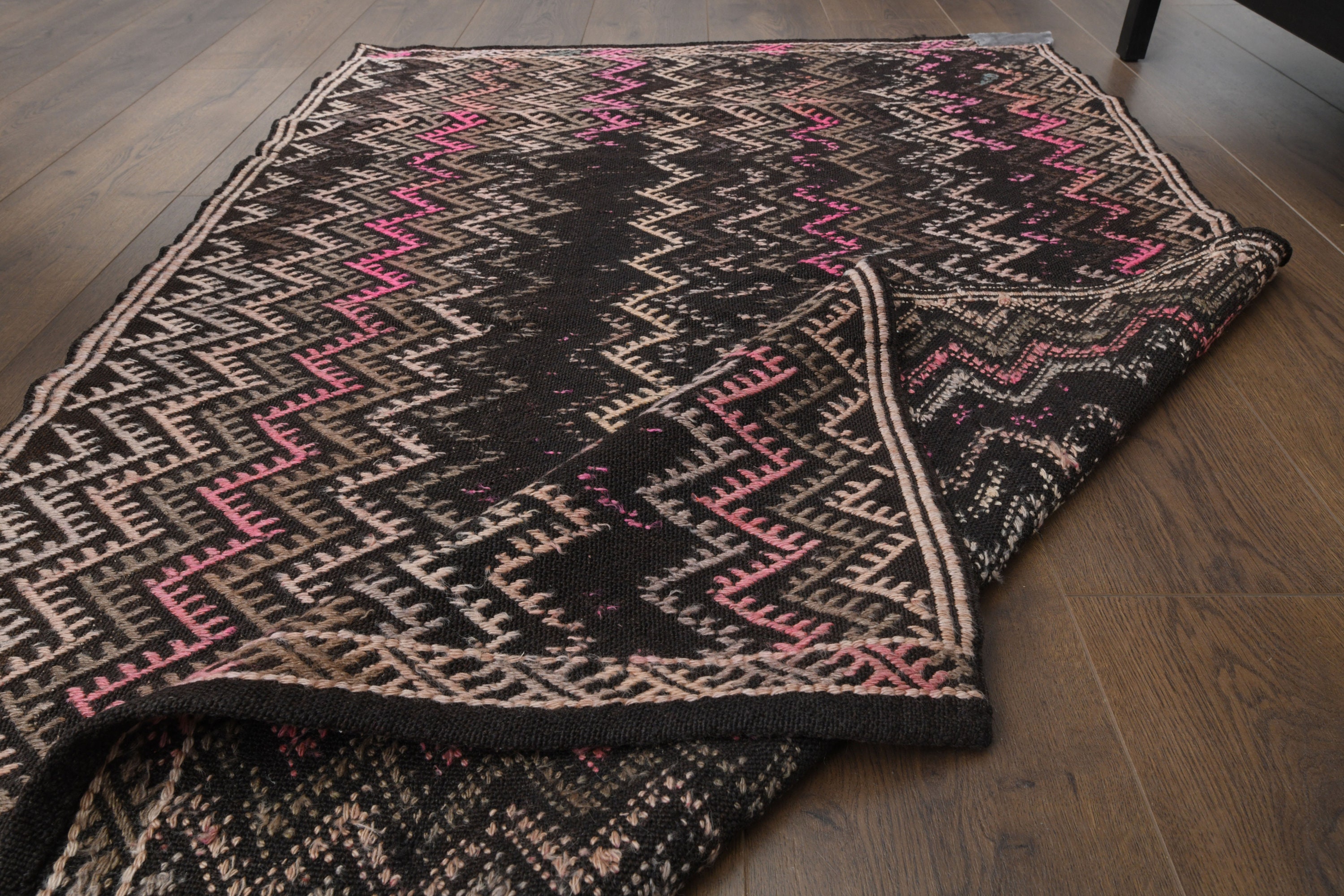 60×104 \"zig-zag” ViNTAGE TURKiSH RUG 7x10 ZIGZAG Vintage Turkish KILIM Area Rug, Oushak Handmade