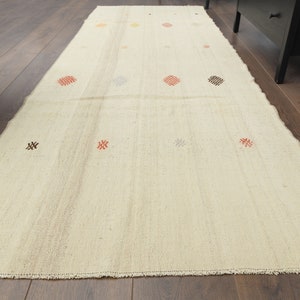 3x9 Turkish Vintage Kilim, Oushak Runner, Handmade Wool Rug, Flatweave Carpet, Hallway Bathroom Rugs, Farmhouse Decor, One-of-a-Kind, Beige