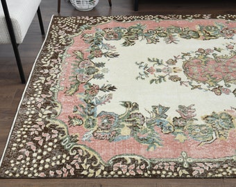 6x9 オリエンタル トルコ ヴィンテージ ウシャク ラグ、エリアラグ