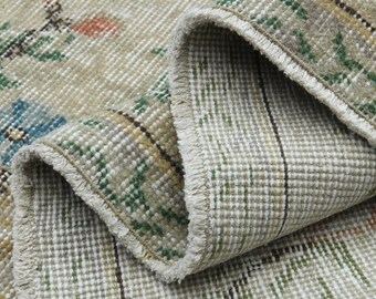 5x9 Turkish Vintage Rug, Oushak Rug, Handmade Wool Carpet, Green Rug, Area Rugs Farmhouse Decor, Home Decor, Folk Art, Rug for Living Room
