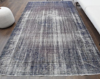6x10 Purple | Antique Turkish Oushak Rug, Area Rug, Distressed Carpet, Handmade Wool Low Pile Rugs, Floor Rugs, One-of-a-Kind, Anatolian