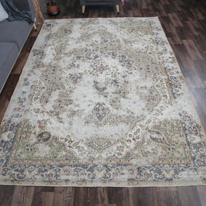 7x10 Vintage Turkish Rugs, Oushak Distressed Oriental Carpet, Bohemian Farmhouse Decor, Living Room Rug, One-of-a-Kind, Anatolian Rugs