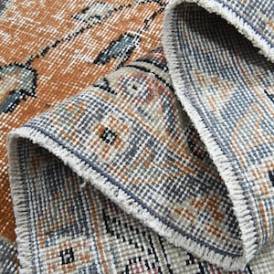 9x12 OUSHAK Vintage Turkish Area Rug, Handmade Wool Rug, Anatolia Farmhouse Decor, One-of-a-Kind, Orange White Rug, Large, Oversized Carpet
