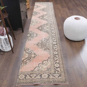 2x13 Oushak Handmade Wool Rug, Turkish Vintage Rugs, Pink Hallway Runner, Boho Farmhouse Decor, One-of-a-Kind, Medallion, Oriental Carpet