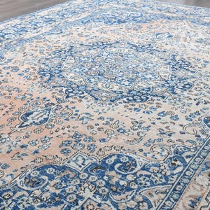 8x11 Turkish Vintage Oushak Rug, Area Rug, Medllion Oriental Carpet, Handmade Wool Rugs, Farmhouse Decor, One-of-a-Kind, Salmon Blue, 7.8x11