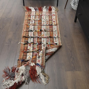 1.8x5 ft, Vintage Turkish Tulu Runner 2x5, Striped Retro Wool Rug, Hand-Knotted Colorful Tribal Runner, Unique Boho Bedside Rug