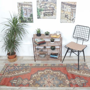 3x7 türkischer Vintage Läufer, Oushak Handgefertigter Wollteppich, Orientalische Rote Flur Teppiche, Bauernhaus Dekor, Einzigartig, Anatolian