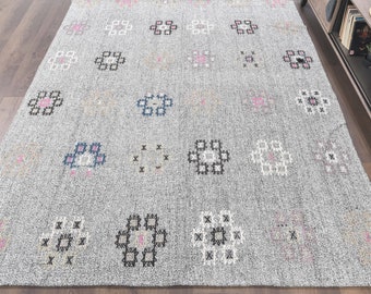 6x8 Turkish Vintage Kilim, Oushak Handmade Wool Carpet, Boho Decor Rug, Farmhouse Decor, One-of-a-Kind, Anatolianm Turkey Rug, Flatweave Rug