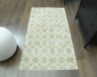 3'1x5'7 ft, Turkish Vintage Runner, Oushak Runner, Handmade Wool Rug, Hallway Rugs, Farmhouse Decor, Folk Art, Yellow Ikat Rug, Entryway Rug