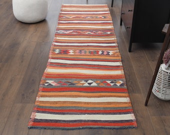 3x10 Vintage Turkish Oushak Runner, Handmade Wool Carpet, Kitchen Hallway Rug, One-of-a-Kind, Anatolian, Boho Decor, Blue Rug Runner