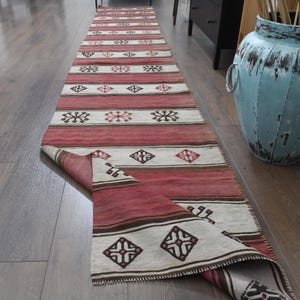 2x13 Vintage Turkish KILIM Rug, Oushak Runner, Handmade Wool Flatweave, Art Deco, Farmhouse Decor, One-of-a-Kind, Bohemian, Ethnic Carpet