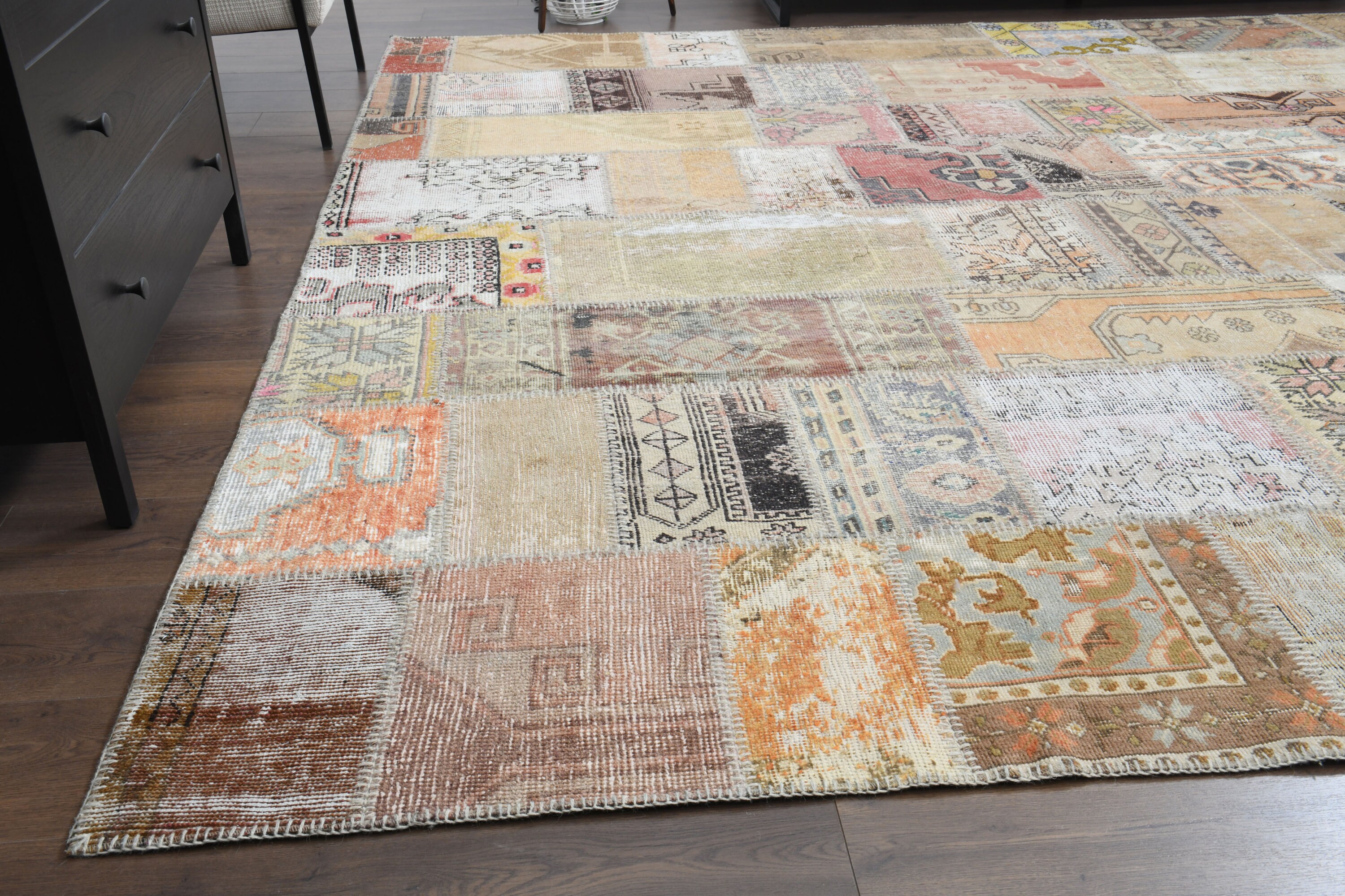 10x14 PATCHWORK OVERSIZED RUG, Turkish Vintage Oushak Rug