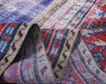 8x10 Violetter türkischer Vintage-Teppich, Oushak-Teppich, handgeknüpfter Wollteppich, Orientteppich, großer Teppich, Landhausstil, ethnischer Teppich, 7,7 x 10 Fuß
