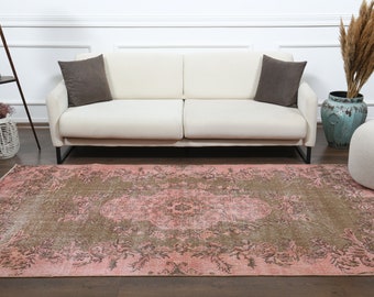 Tappeto turco vintage 5x9, tappeto di lana fatto a mano, tappeto, tappeto orientale, arredamento da fattoria, pezzo unico, tappeto rosa anticato, tappeto da soggiorno