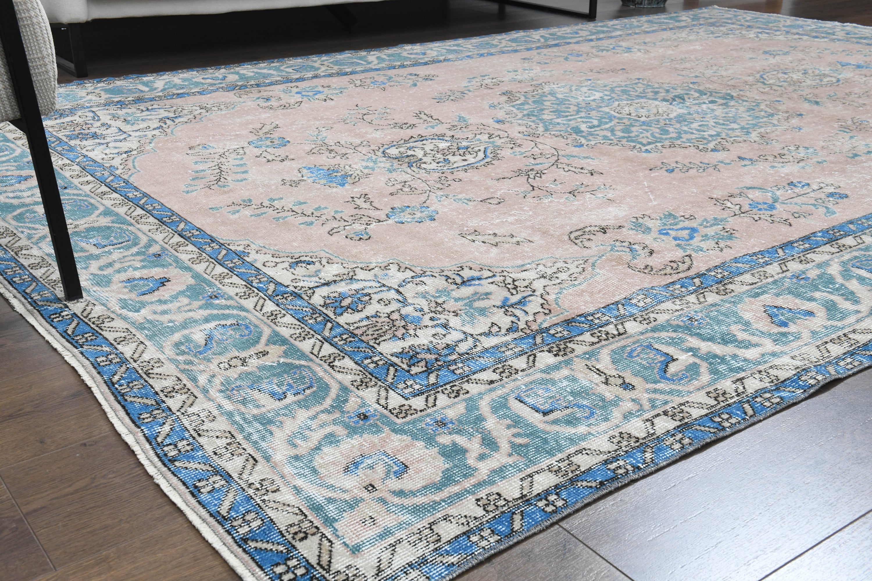 7x10'4 Ft, PINK BLUE RUG, Vintage Turkish Oushak Rug, 7x10