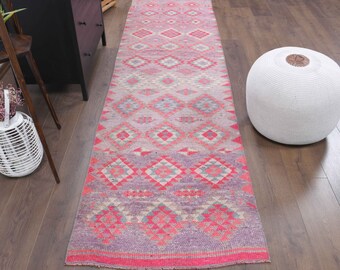 3x11 Vintage Turkish Runner Rug, Oushak Handmade Wool Rugs, Farmhouse Decor, One-of-a-Kind, Bohemian, Made in Turkey, Shabby Chic