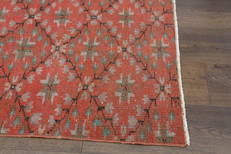 3x5 Vintage Turkish Oushak Rug, Handmade Wool Rug, Red Small Area Rugs