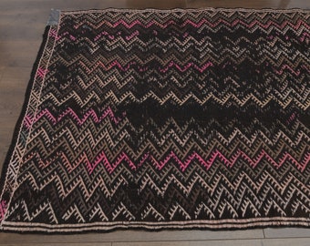 3x5 ZIGZAG Turkish Vintage Kilim Rug, Handmade Wool