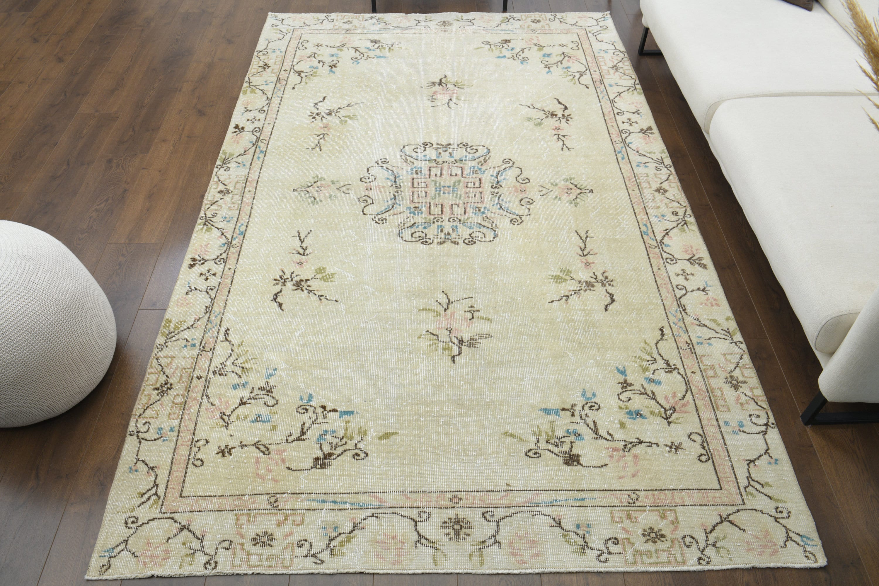 6x9 Turkish Antique Rug, Oushak Handmade Wool Rug, Area Rug