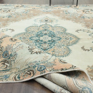 9&#39;7x12&#39;8 ft, One of a Kind, Vintage Oversize Rug, Beige Green Brown Area Rug, Large Area Rug, Oriental Handmade Unique Rug, Living Room Rug