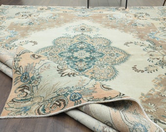 9&#39;7x12&#39;8 ft, One of a Kind, Vintage Oversize Rug, Beige Green Brown Area Rug, Large Area Rug, Oriental Handmade Unique Rug, Living Room Rug