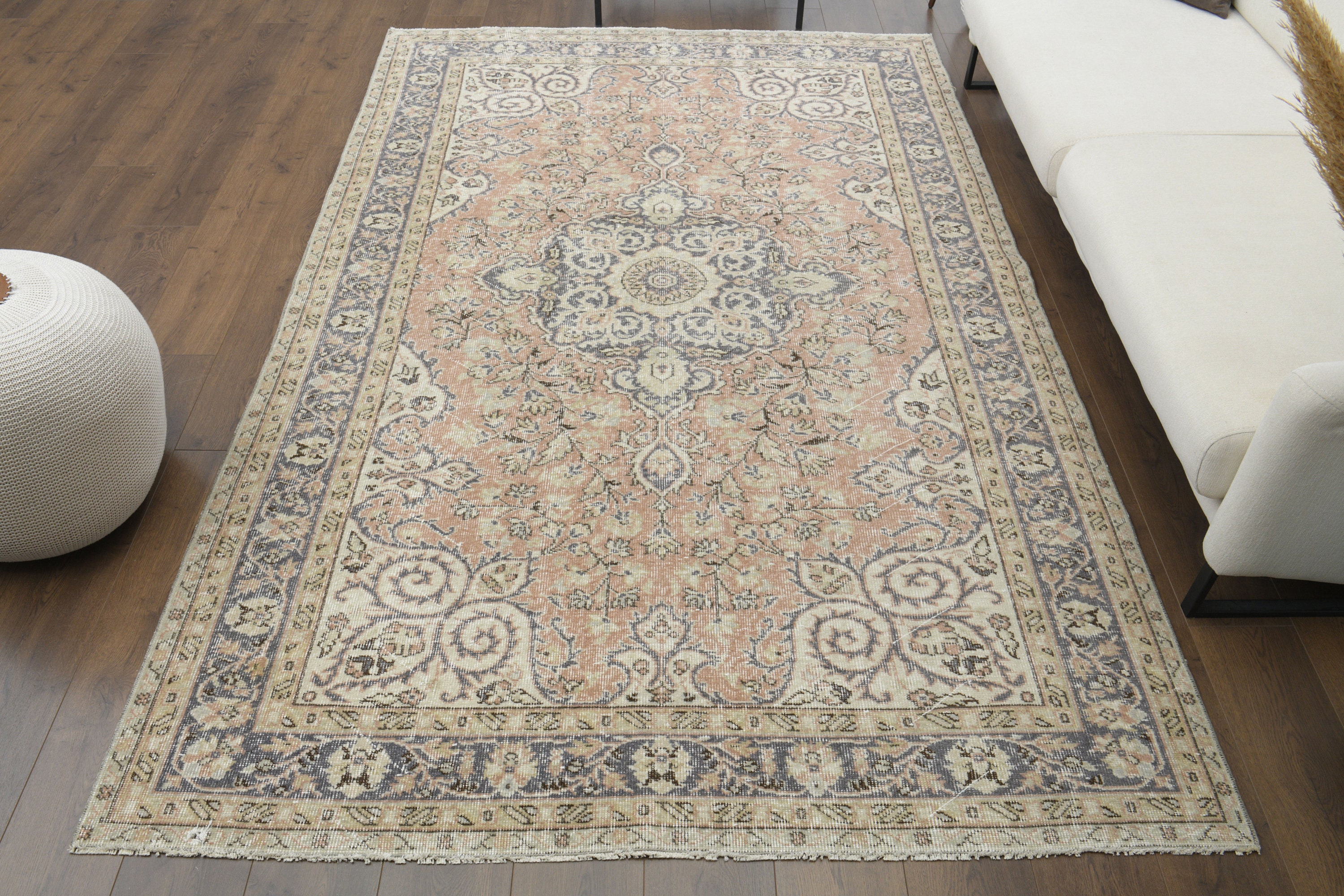 6x9 Turkish Vintage Carpet, Faded Orange Carpet, Oushak Handmade