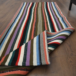 2&#39;5x6&#39;6 ft, VINTAGE KILIM RUNNER, Oushak Handmade Wool Rug, Colorful Striped Hallway Rug, Bohemian Striped Rug, Small Kilim Runner, 3x7 Rug